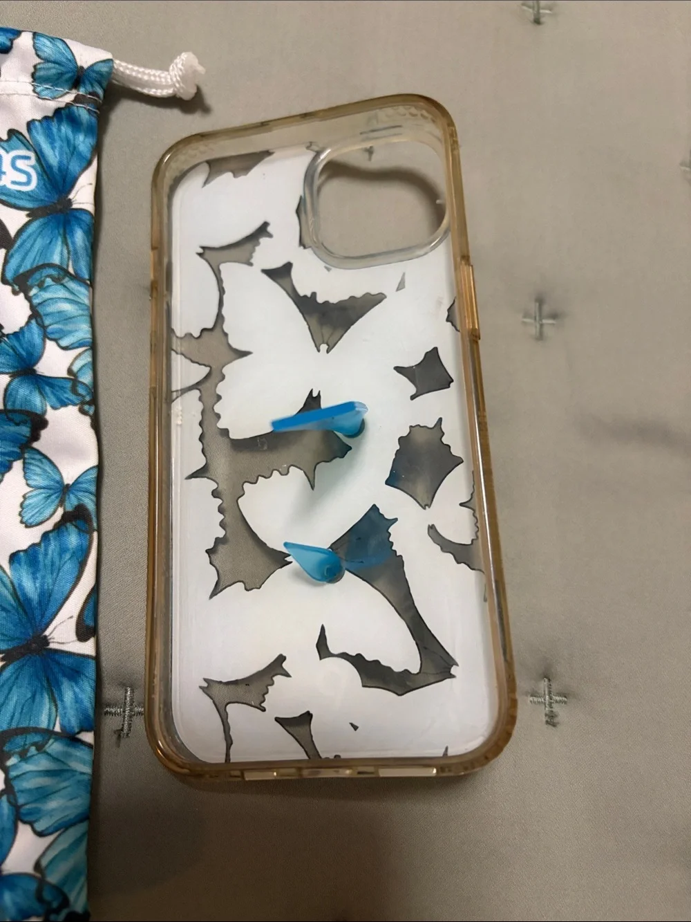 Loopy Case Blue Butterfly Phone Case with Integrated Grip Strap